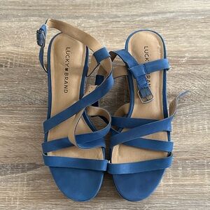 Lucky Brand Women's Strappy Blue Wedge Sandals